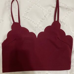 NWOT Shein Maroon Burgundy Red Scalloped Crop Top  Size M